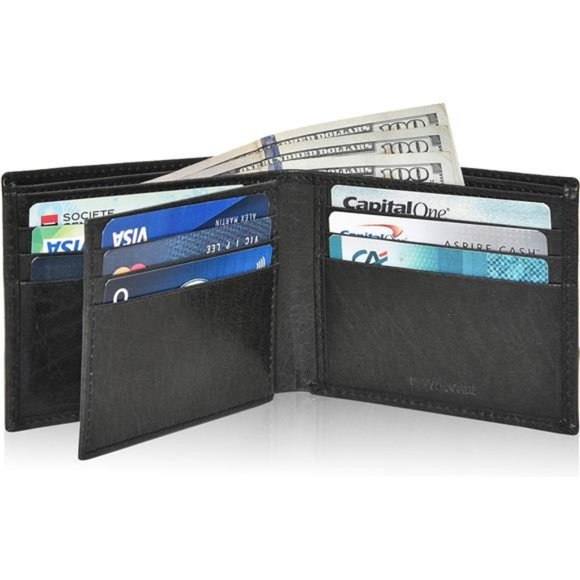 Handmade RFID Leather Bifold Wallets For Men Black VT